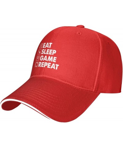 Eat Sleep Game Repeat Baseball Cap for Men Women Trucker Hat Adjustable Sports Hats Casual Caps Red $8.88 Baseball Caps