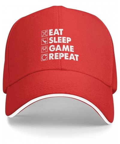 Eat Sleep Game Repeat Baseball Cap for Men Women Trucker Hat Adjustable Sports Hats Casual Caps Red $8.88 Baseball Caps