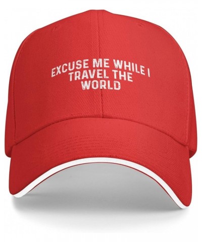 Excuse Me While I Travel The World Cap Men Baseball Hat Adjustable Hat Red $8.69 Baseball Caps