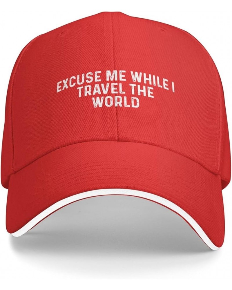 Excuse Me While I Travel The World Cap Men Baseball Hat Adjustable Hat Red $8.69 Baseball Caps