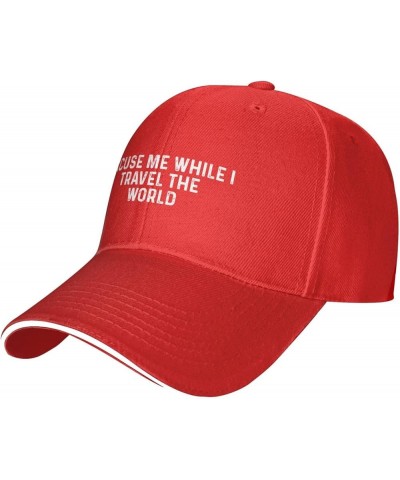 Excuse Me While I Travel The World Cap Men Baseball Hat Adjustable Hat Red $8.69 Baseball Caps