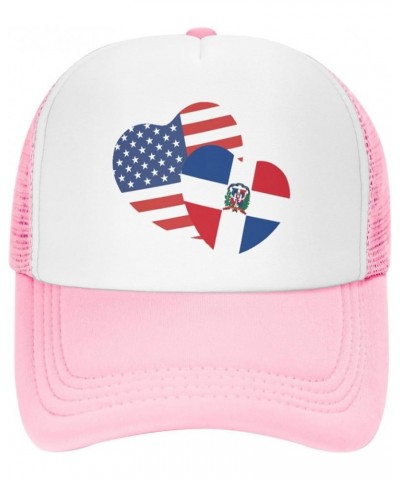 American Dominican Republic Flag Lover Heart Mesh Baseball Cap Pink $12.59 Baseball Caps