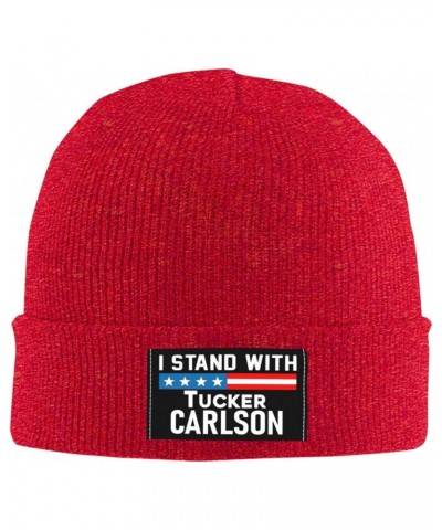 I Stands with Tucker Carlson Warm Knit Hat Cap Fashion for Men Women Red $14.36 Skullies & Beanies