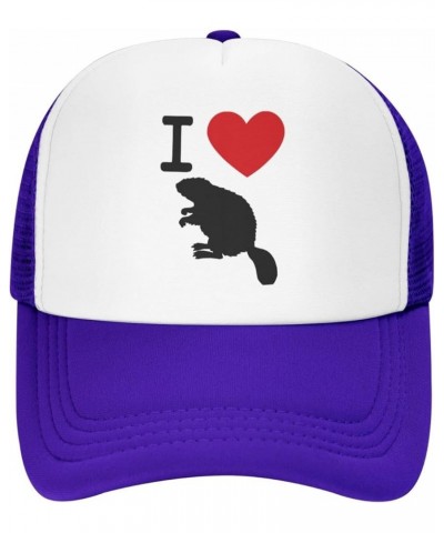 Love Beaver Heart Hat Mesh Cap for Men Women, Adjustable Trucker Hat Baseball Cap Purple $9.07 Baseball Caps