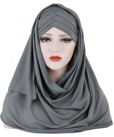 Women Scarf Hat Wrap Muslim Shawl Cap Turban Ruffle Baseball Caps Cable Guy Hat Grey $8.56 Skullies & Beanies