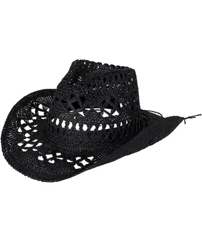 Women Straw Cowboy Hats Western Cowgirl Hat Ethnic Wide Brim Beach Sun Hat for Summer Vacation Type a Black $10.82 Cowboy Hats