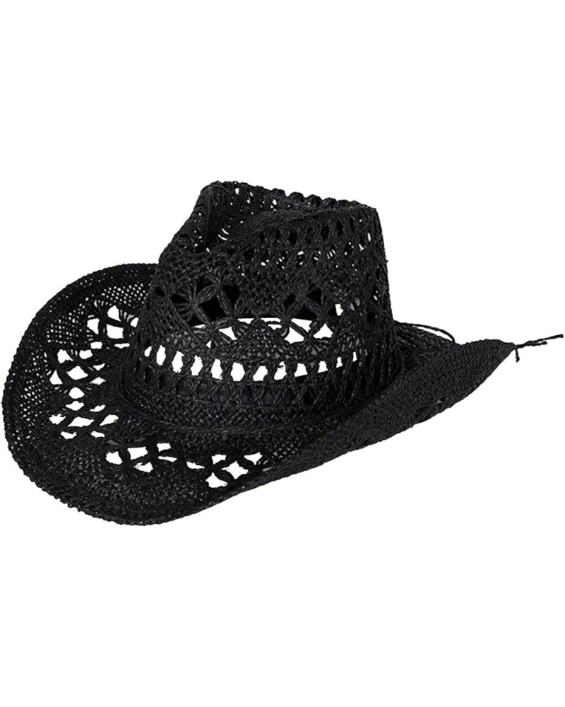 Women Straw Cowboy Hats Western Cowgirl Hat Ethnic Wide Brim Beach Sun Hat for Summer Vacation Type a Black $10.82 Cowboy Hats