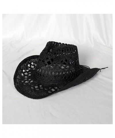 Women Straw Cowboy Hats Western Cowgirl Hat Ethnic Wide Brim Beach Sun Hat for Summer Vacation Type a Black $10.82 Cowboy Hats