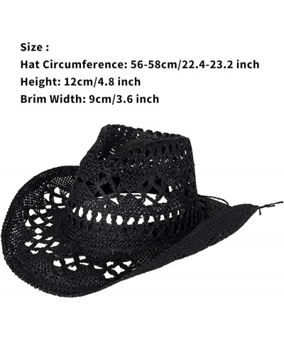 Women Straw Cowboy Hats Western Cowgirl Hat Ethnic Wide Brim Beach Sun Hat for Summer Vacation Type a Black $10.82 Cowboy Hats