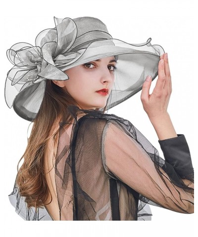 Womens Summer Dress Hat Wide Leaf Flower Bridal Shower Hat Sun Hats Beach Hat Bag Women Beach Grey-3 $10.71 Sun Hats