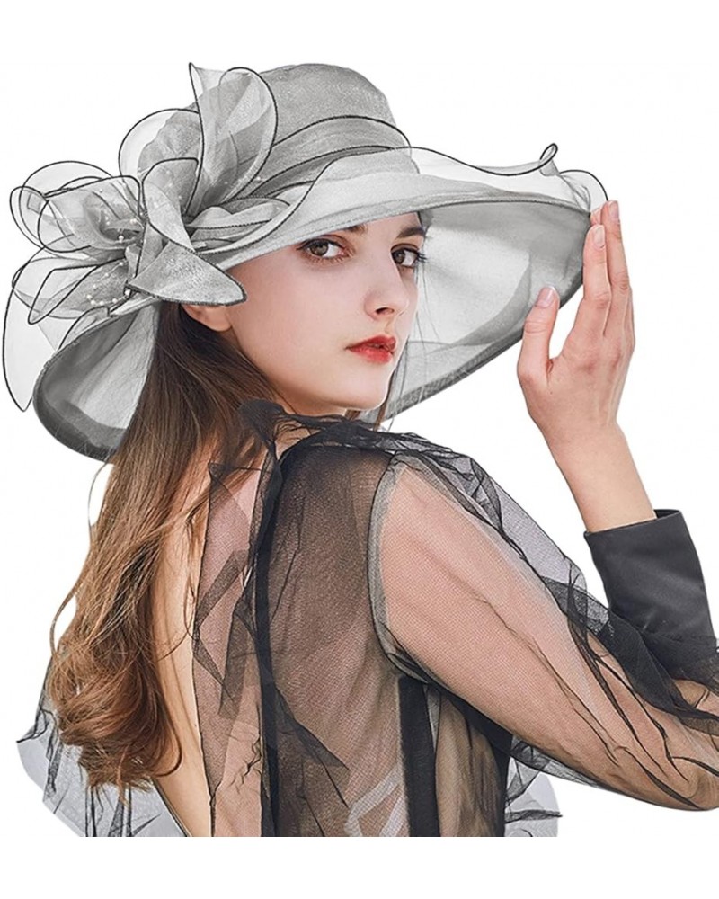 Womens Summer Dress Hat Wide Leaf Flower Bridal Shower Hat Sun Hats Beach Hat Bag Women Beach Grey-3 $10.71 Sun Hats