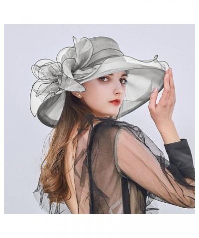 Womens Summer Dress Hat Wide Leaf Flower Bridal Shower Hat Sun Hats Beach Hat Bag Women Beach Grey-3 $10.71 Sun Hats