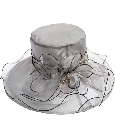 Womens Summer Dress Hat Wide Leaf Flower Bridal Shower Hat Sun Hats Beach Hat Bag Women Beach Grey-3 $10.71 Sun Hats