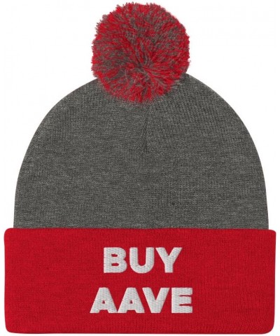 Buy Aave Crypto Hat (Embroidered Pom-Pom Beanie) Dark Heather Grey/ Red $18.63 Skullies & Beanies