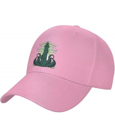 Monster in The Sea with Clouds Covering The Lighthouse Baseball Cap for Men Women Classic Adjustable Golf Dad Hat Pink $9.23 ...