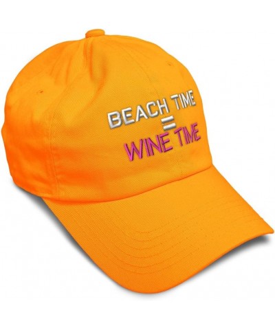 Soft Baseball Cap Beach Time Equal Wine Time Cotton Dad Hats for Men & Women Orange $11.60 Baseball Caps