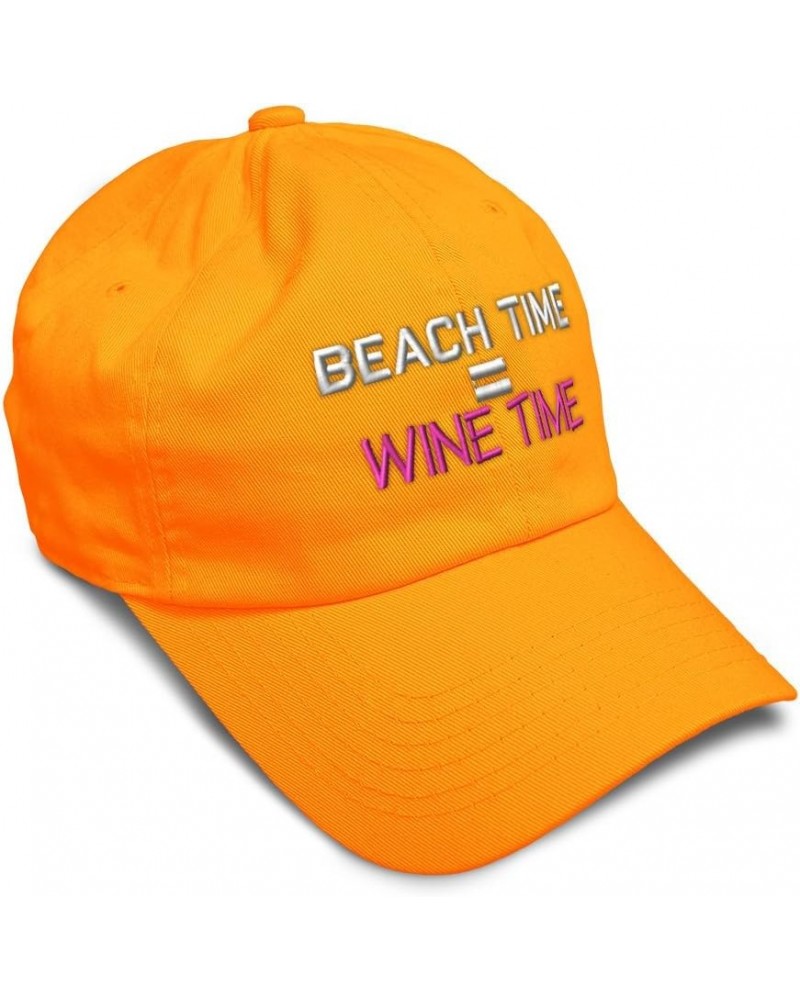 Soft Baseball Cap Beach Time Equal Wine Time Cotton Dad Hats for Men & Women Orange $11.60 Baseball Caps