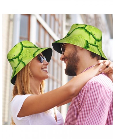 Cucumber Pattern Bucket Hats for Women Men Packable Fisherman Summer Beach Sun Cap Hat Black $12.74 Bucket Hats