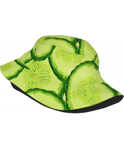 Cucumber Pattern Bucket Hats for Women Men Packable Fisherman Summer Beach Sun Cap Hat Black $12.74 Bucket Hats