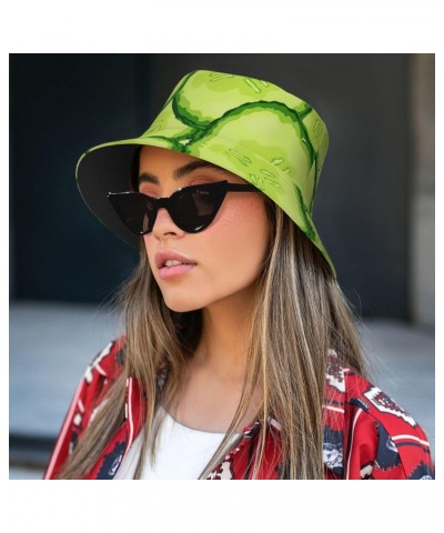 Cucumber Pattern Bucket Hats for Women Men Packable Fisherman Summer Beach Sun Cap Hat Black $12.74 Bucket Hats