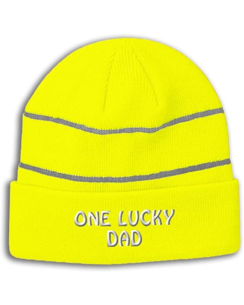 CustomReflective Beanie 1 Lucky Dad Blessed Family B Dad High Visibility Running Gear for Men & Women 1 Size Neon Yellow Desi...