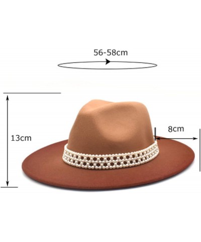 Winter Autumn Womans Gradient Color Felt Fedora Elegant Pearl Band Panama Hat Warm Floppy Godfather Hat Caramel $19.24 Fedoras