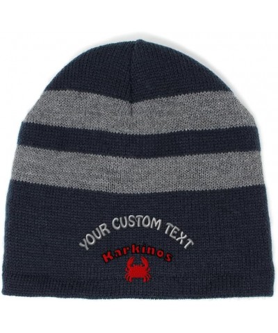 Custom Striped Beanie for Men & Women Karkinos Acrylic Fleece Skull Cap Hats 1 Size Navy Personalized Text Here $12.00 Skulli...