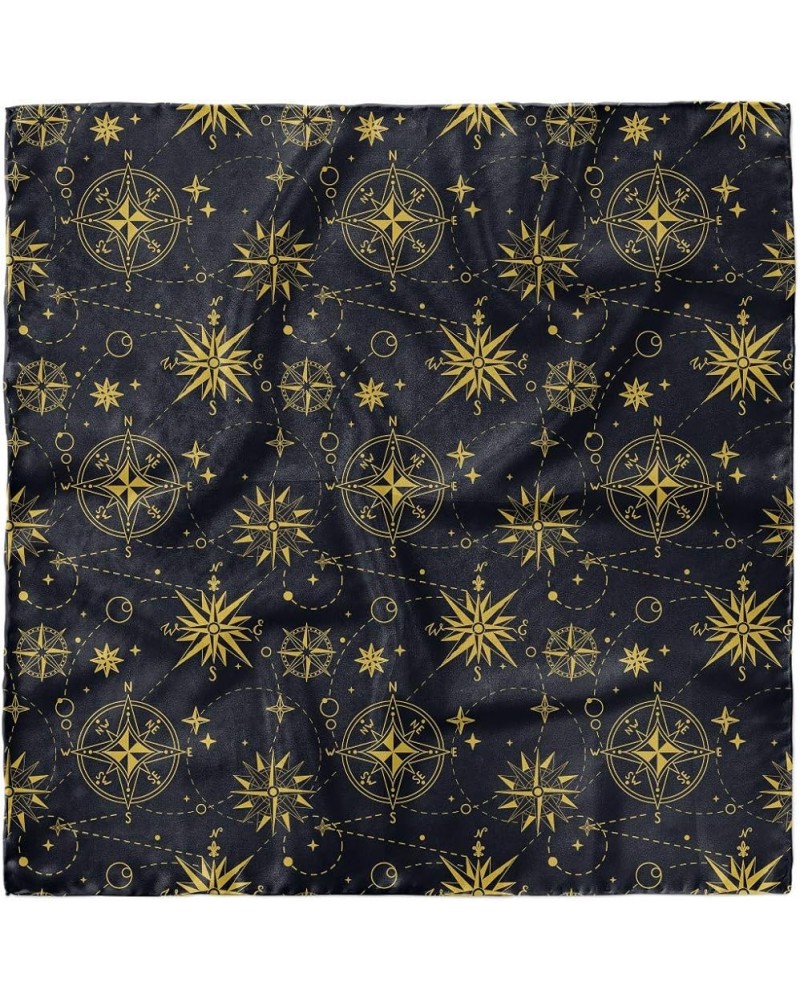 Compass Head Scarf, Stars Dashed Lines Shapes, Hair Wrap Night Blue Yellow $17.97 Scarves