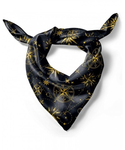 Compass Head Scarf, Stars Dashed Lines Shapes, Hair Wrap Night Blue Yellow $17.97 Scarves