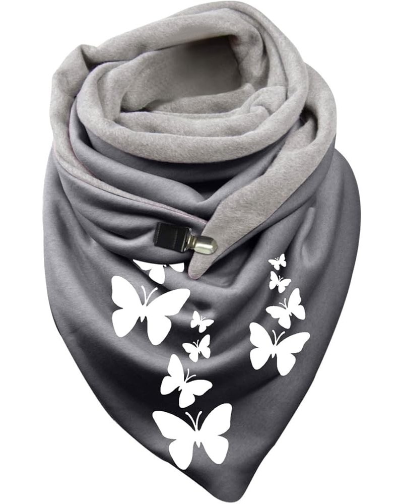 Women Chiffon Scarf Print Cotton Winter Warm Button Up Scarf Bag Scarf B $11.27 Scarves