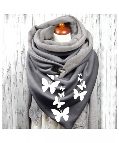 Women Chiffon Scarf Print Cotton Winter Warm Button Up Scarf Bag Scarf B $11.27 Scarves