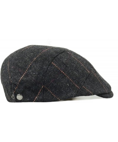 British Mens Newsboy Flat Hats Vintage Adjustable Striped Plaid Beret Hat Cabbie Duckbill Cap Boyfriend Gifts Black $14.45 Ne...