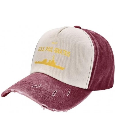 DDG 117 USS Paul Ignatius Flag Baseball Caps Denim Hats Sandwich hat -Cowboy Knit hat Fisherman's hat Dark Red $19.33 Basebal...