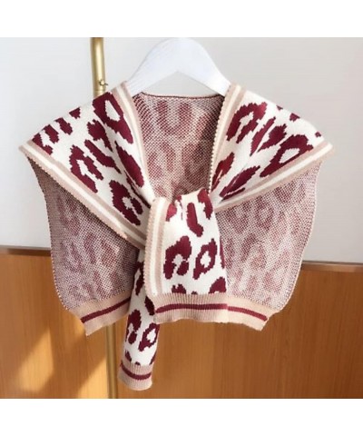 Leopard Color Block Knit Poncho Cape - Women's Blanket Shawl for Spring, Autumn, and Winter Fashion Scarf Wine $13.24 Scarves