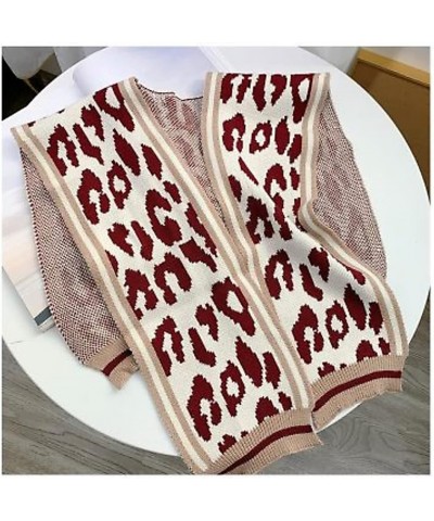 Leopard Color Block Knit Poncho Cape - Women's Blanket Shawl for Spring, Autumn, and Winter Fashion Scarf Wine $13.24 Scarves