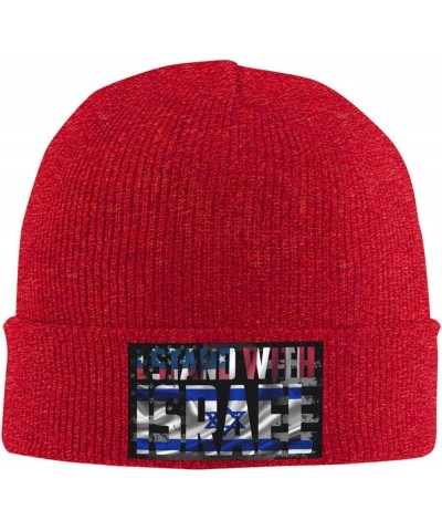 I Stand with Israel USA American Flag Israel Israeli National Flag Knit Hats Winter Warm Chunky Beanie Hat for Men Women Red ...