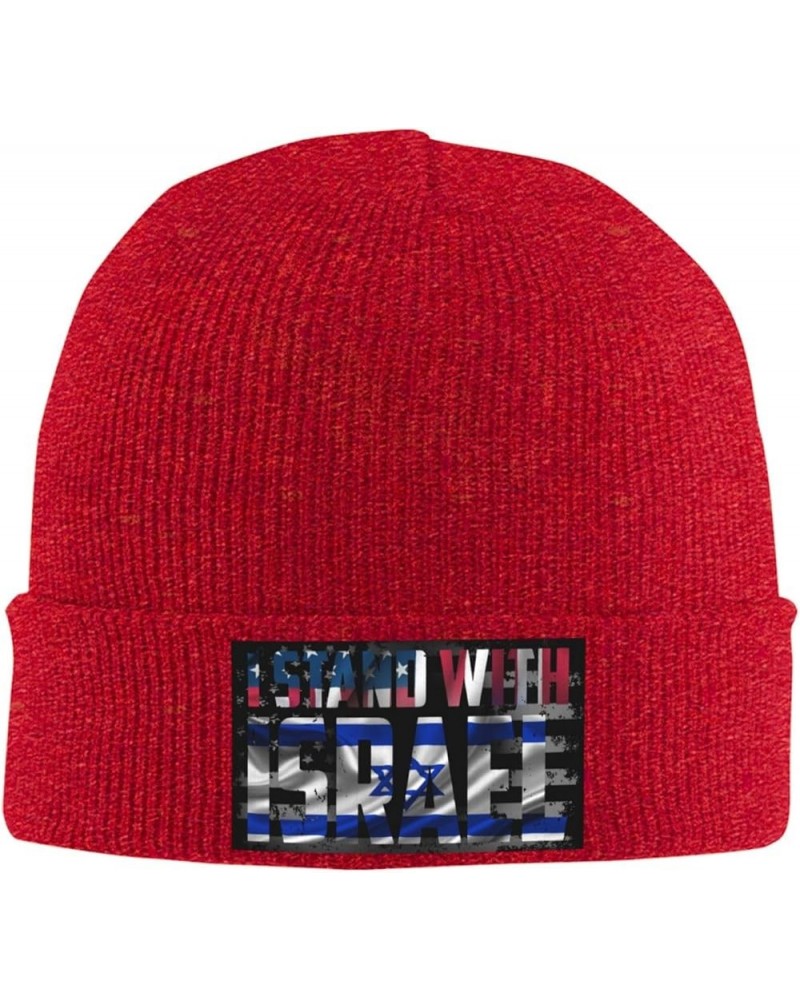 I Stand with Israel USA American Flag Israel Israeli National Flag Knit Hats Winter Warm Chunky Beanie Hat for Men Women Red ...