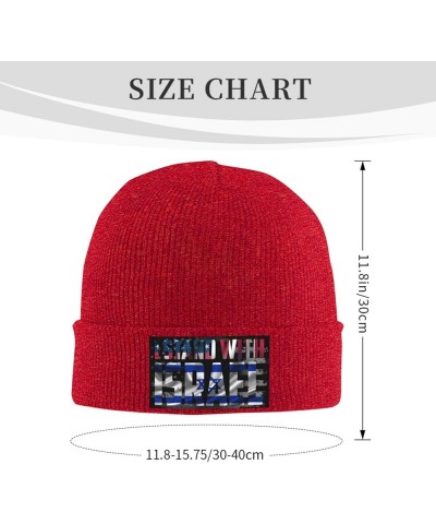 I Stand with Israel USA American Flag Israel Israeli National Flag Knit Hats Winter Warm Chunky Beanie Hat for Men Women Red ...