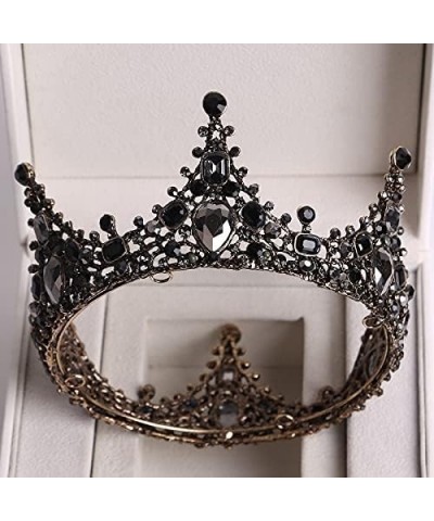 Hair Jewelry Crown Tiaras for Women Baroque Black Crystal Big Round Bridal Tiaras Crowns Pageant Prom Diadem Rhinestone Veil ...