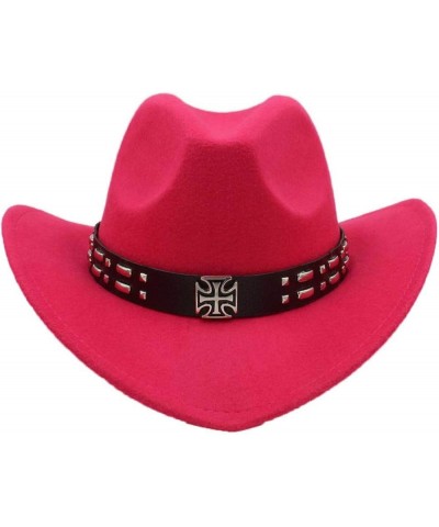 Faux Felt Wide Brim Western Cowboy Hat Wool Outback Hat with Steampunk Leather Band Rose Red $20.51 Cowboy Hats