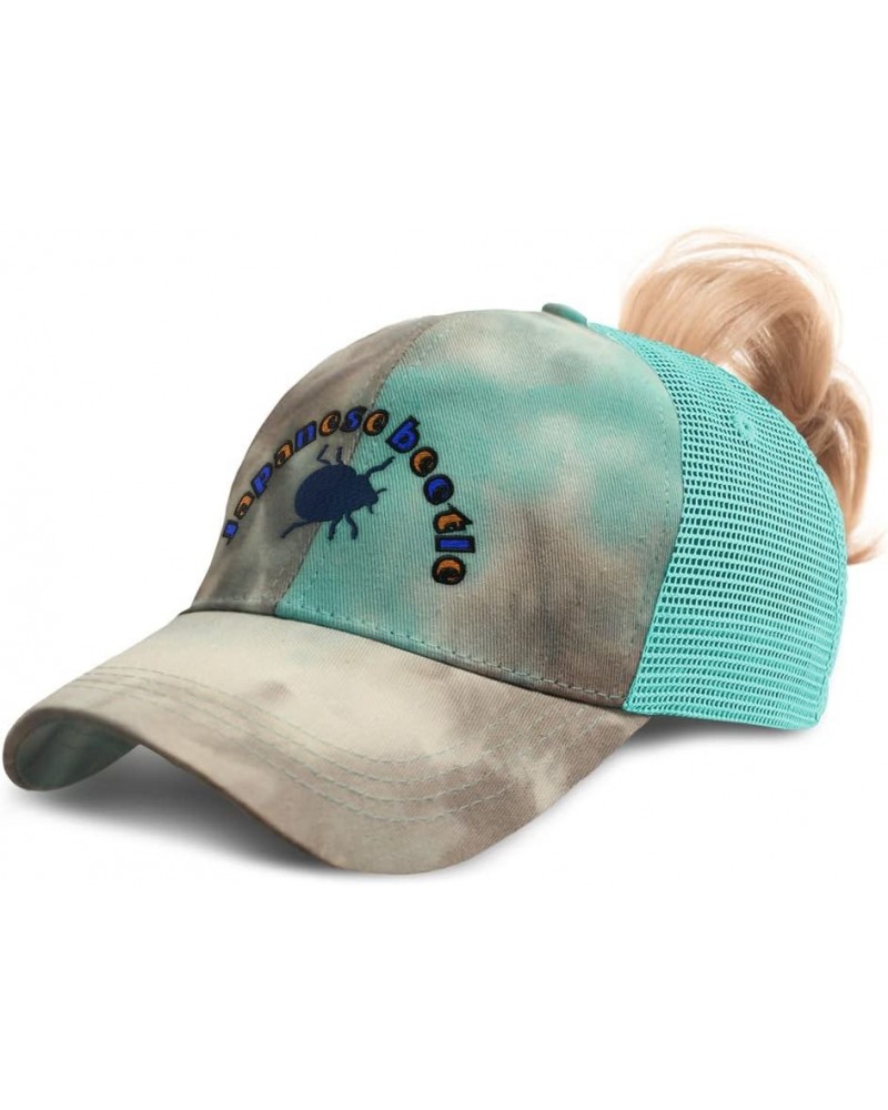 Womens Ponytail Cap Japanese Beetle Insects Insects Cotton Nature Distressed Trucker Hat Tie Dye Aqua Design Only $12.76 Base...