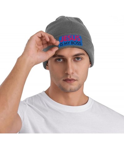 Christian Knit Hat Jesus is My Boss Knit Cap Christ 2024 Warm Winter Cap for Men Women Funny Fashion Beanie Hat Deep Heather ...