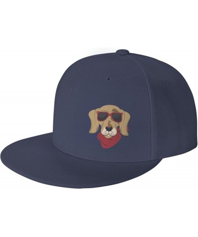 Funny Dog with Sunglasses Snapback Hat Baseball Cap for Men Women Hip Hop Style Flat-Brimmed Hats Navy Blue $12.90 Baseball Caps