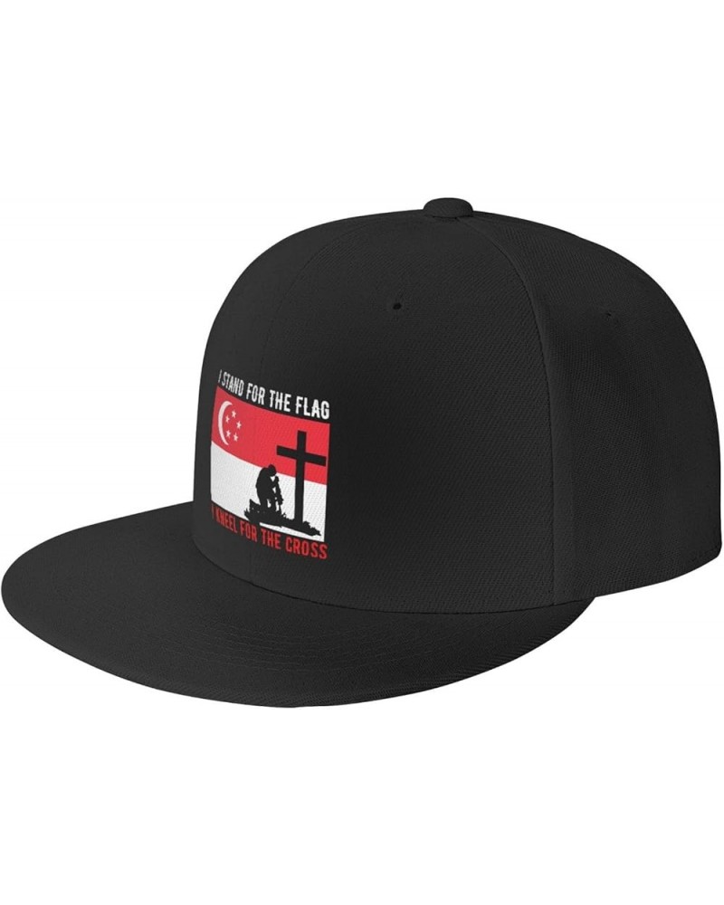 I Stand for The Singapore Flag and I Kneel for The Cross Snapback Hats for Men Baseball Cap Trucker Hat Flat Brim Hats Black ...