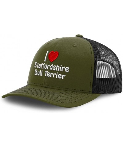 Custom Richardson Trucker Hat (Love) Staffordshire Bull Terrier Heart Pet Lovers Loden Black Design Only $16.09 Baseball Caps