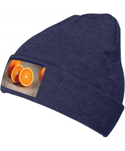 Orange Fruit Print Multi-Purpose Knitted Hat Unisex Winter Warm Hat, Outdoor Or Daily Wear,Soft Warm Navy Blue $11.39 Skullie...