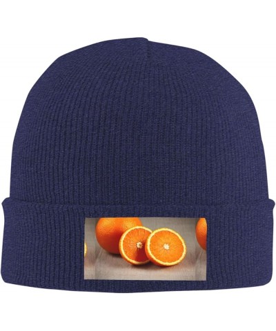 Orange Fruit Print Multi-Purpose Knitted Hat Unisex Winter Warm Hat, Outdoor Or Daily Wear,Soft Warm Navy Blue $11.39 Skullie...