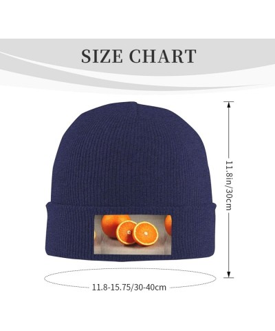 Orange Fruit Print Multi-Purpose Knitted Hat Unisex Winter Warm Hat, Outdoor Or Daily Wear,Soft Warm Navy Blue $11.39 Skullie...