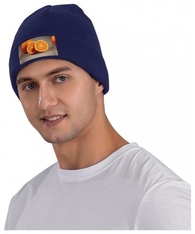 Orange Fruit Print Multi-Purpose Knitted Hat Unisex Winter Warm Hat, Outdoor Or Daily Wear,Soft Warm Navy Blue $11.39 Skullie...