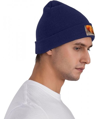 Orange Fruit Print Multi-Purpose Knitted Hat Unisex Winter Warm Hat, Outdoor Or Daily Wear,Soft Warm Navy Blue $11.39 Skullie...